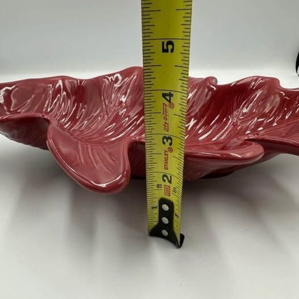 Harvest Dark Red Leaf Ceramic Serving Dish Bowl Rustic Farmhouse Table Decor - Picture 7 of 7